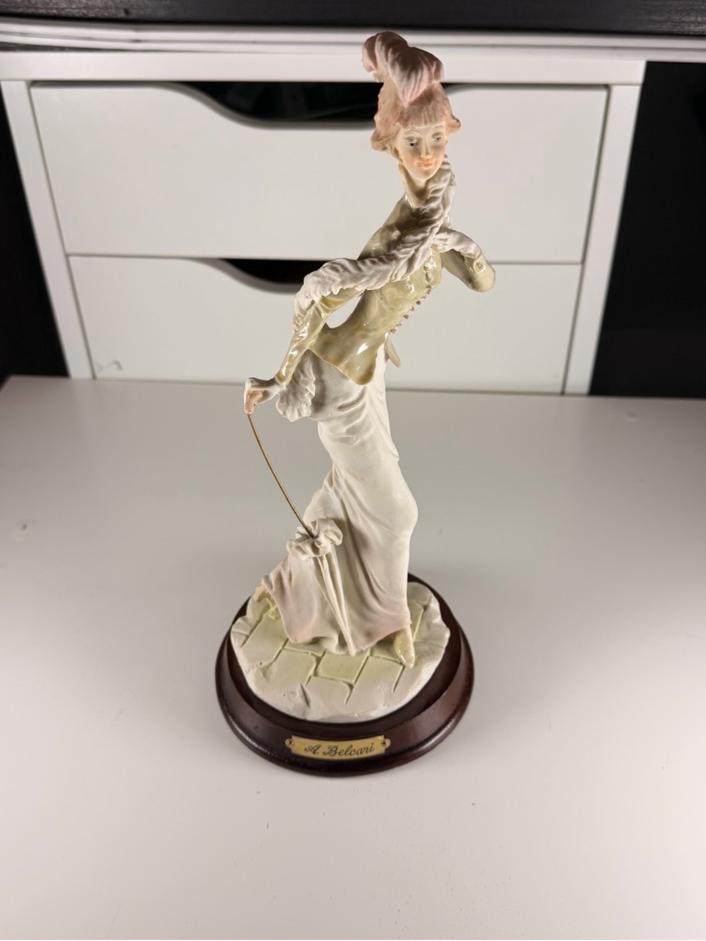 Porcelain Lady Figurine in Ivory and Pale Pink by